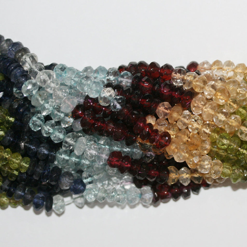 14" St  Multi Stone Faceted Rondelle Beads 6x4mm.-Strand 36cm