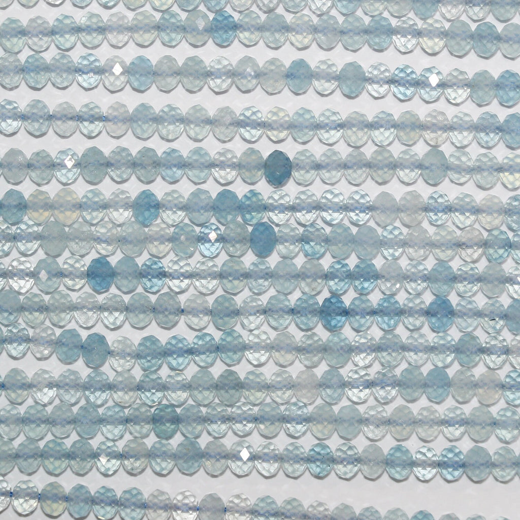 Perles rondelles à facettes en aigue-marine de 15 pouces, 5 x 3,5 mm - Fil de 39 cm.