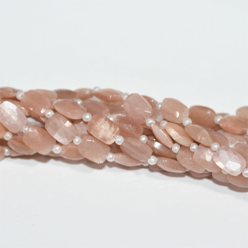 Cuentas rectangulares facetadas de piedra lunar marrón claro de 7" de 9 x 6 mm - Hilo de 17 cm.