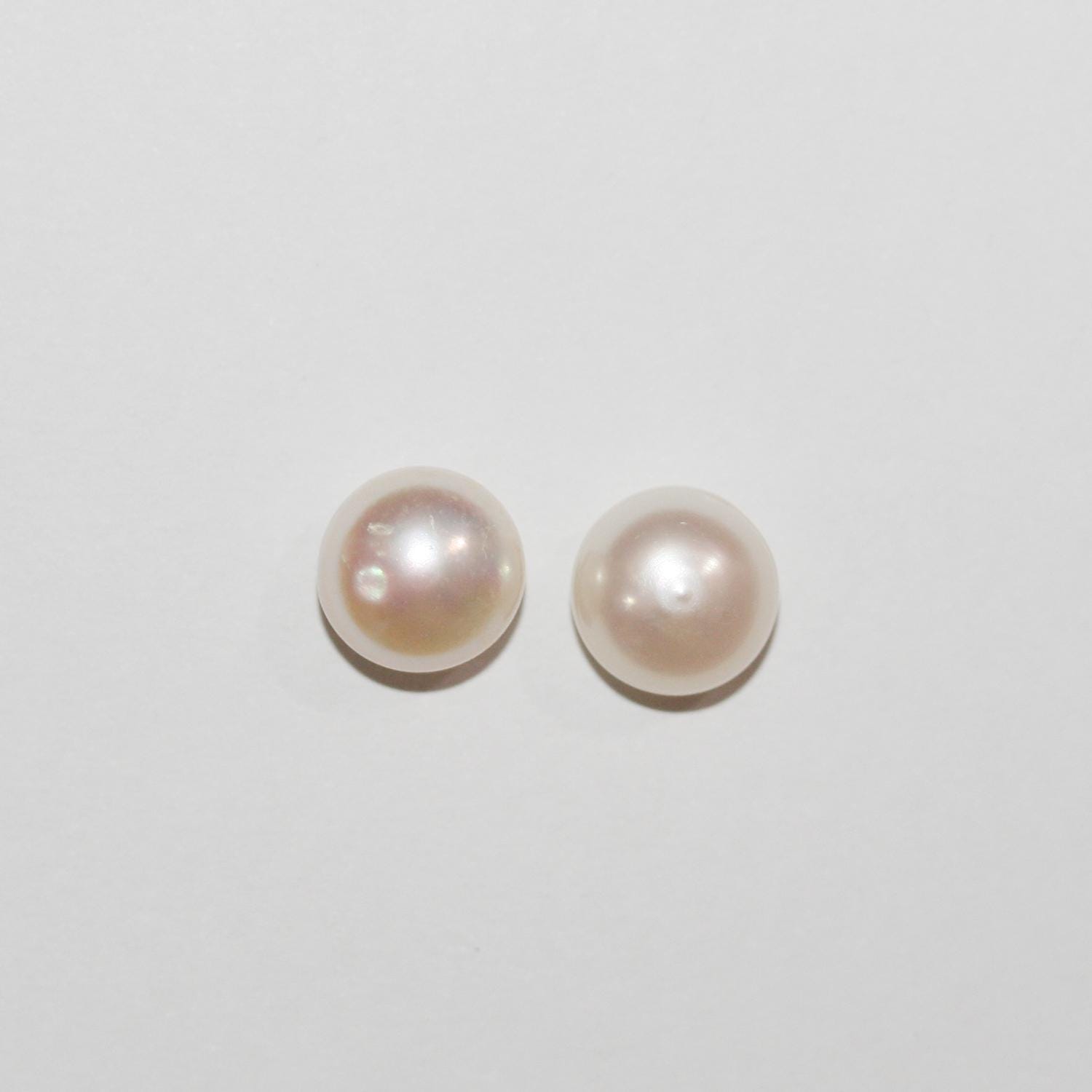 11 Pairs High Cultured Button Pearl 8-8.5mm.-Approx.-Half Drill. Button Natural  Pearl-Price Per 11 Pairs- Pearl Earring