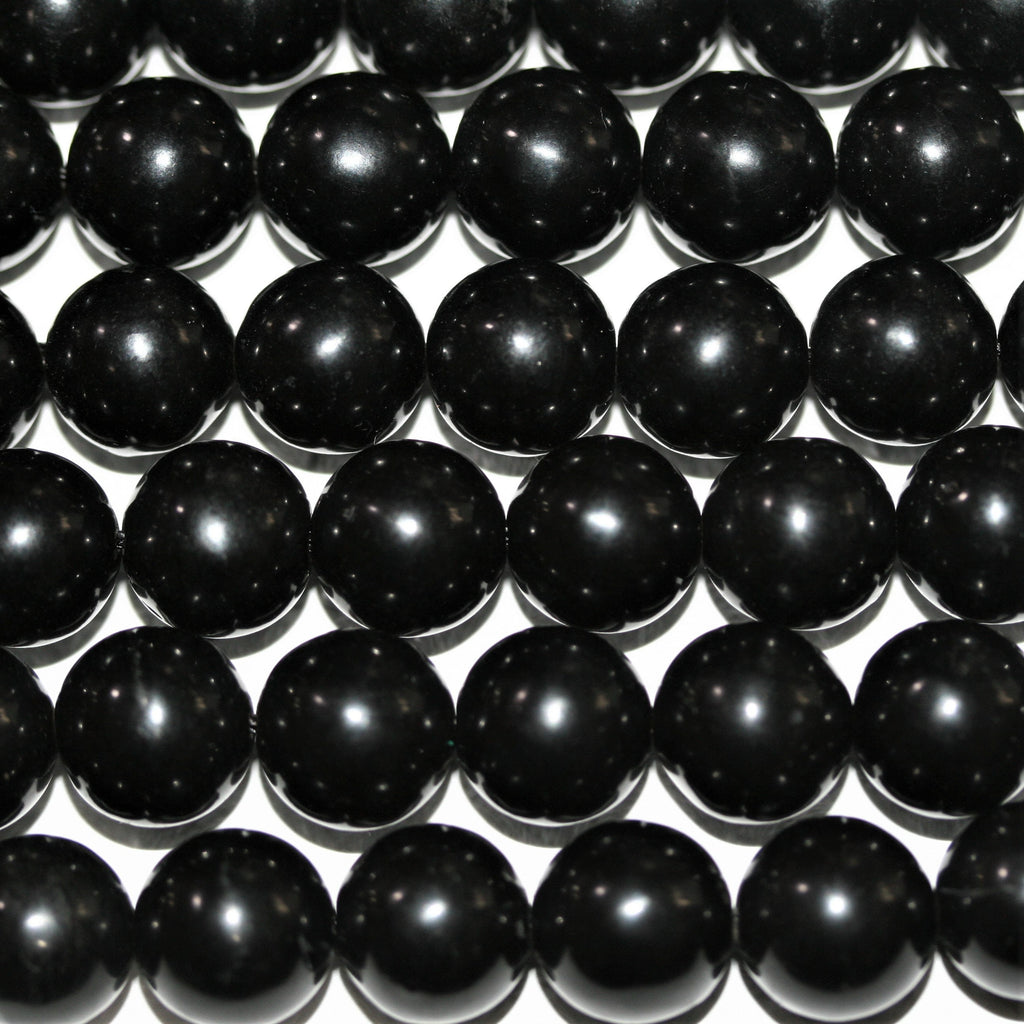 Cuentas redondas Jet Smooth de 12 mm, tira de 40 cm.