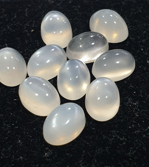 Lot de 10 cabochons ovales en pierre de lune blanche, 7 x 5 mm. (10 pièces)