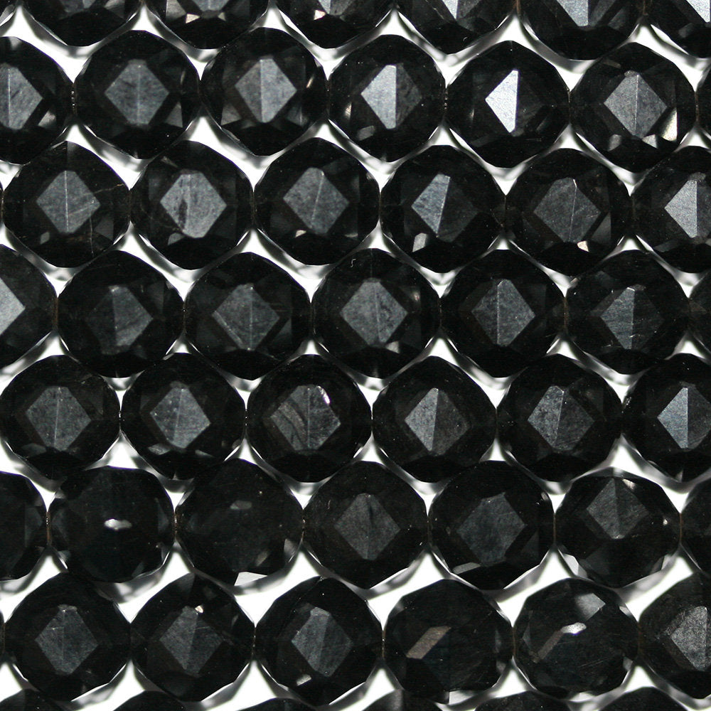 Brin de perles rondes à facettes victoriennes en lignite naturelle de jais, 8 mm - Longueur : 40 cm