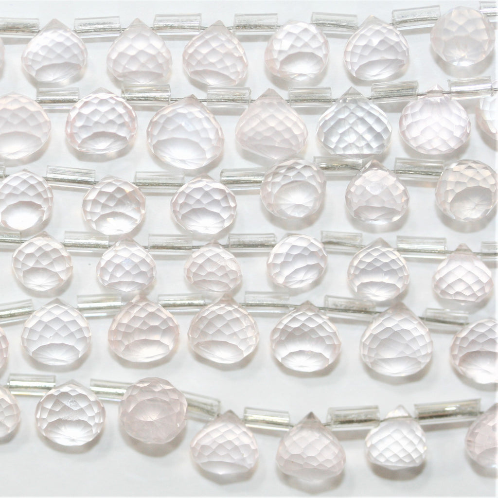 Perles en quartz rose facettées de 9 pouces, 6-7 mm - Fil de 22 cm.