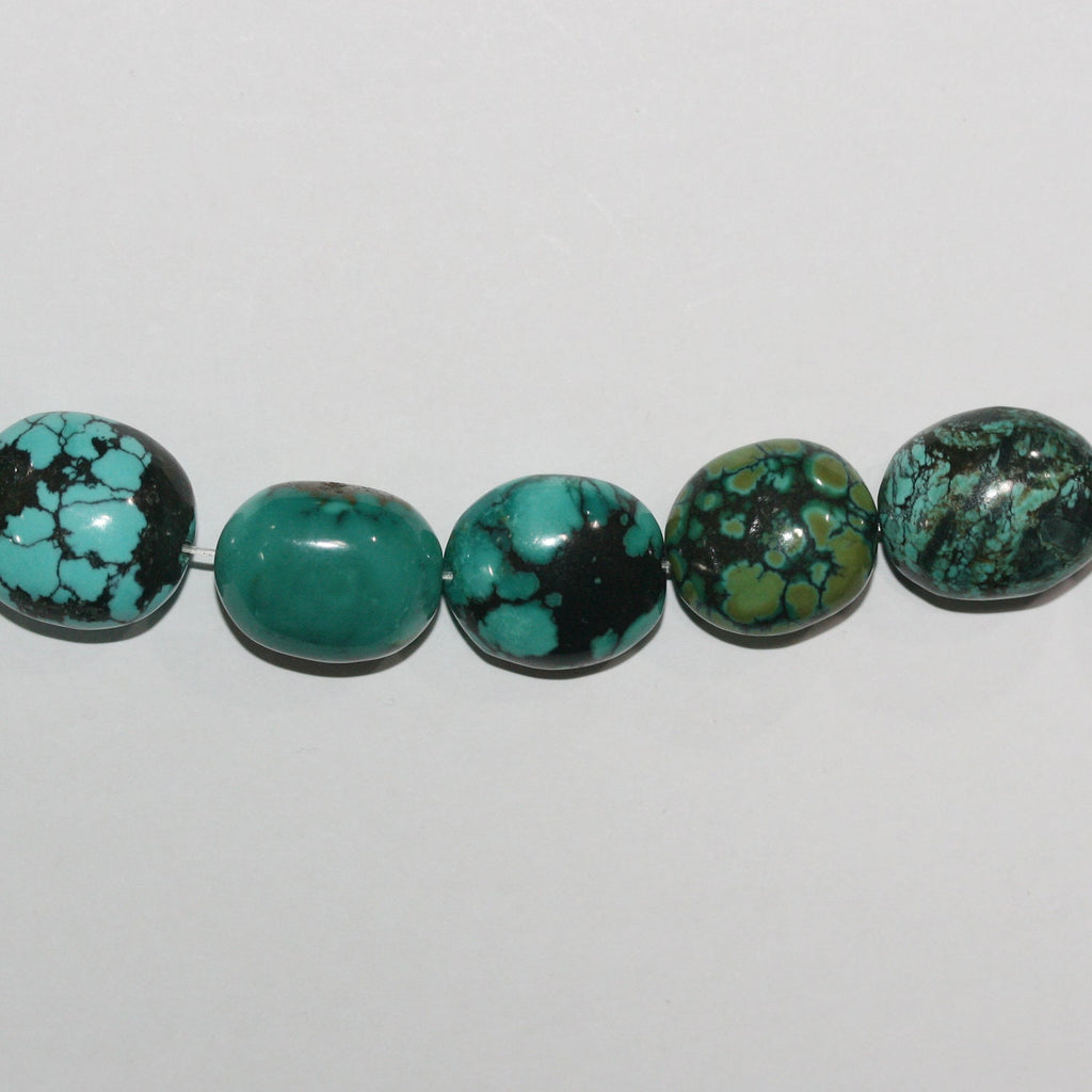 Cuentas ovaladas lisas de color turquesa de 16" x 19 x 16 mm aprox. - Hilo de 40 cm.
