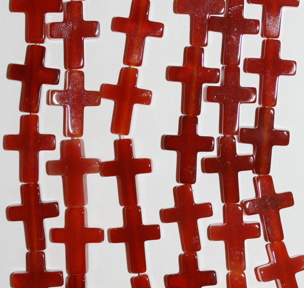 Perles de croix lisses en cornaline de 38 cm (15 pouces), 16 x 12 mm - Longueur : 39 cm