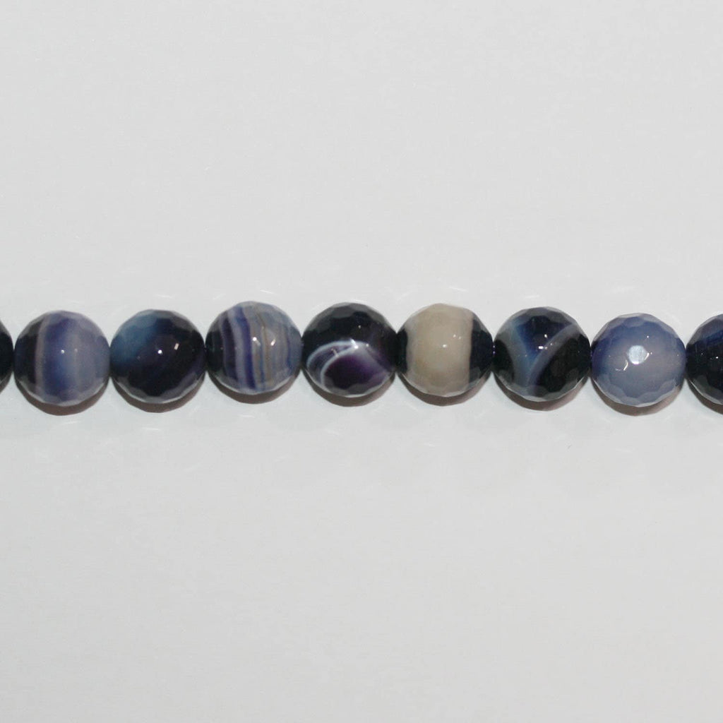 16 cuentas redondas facetadas de ágata con rayas moradas de 10 mm (hilo de 40 cm)