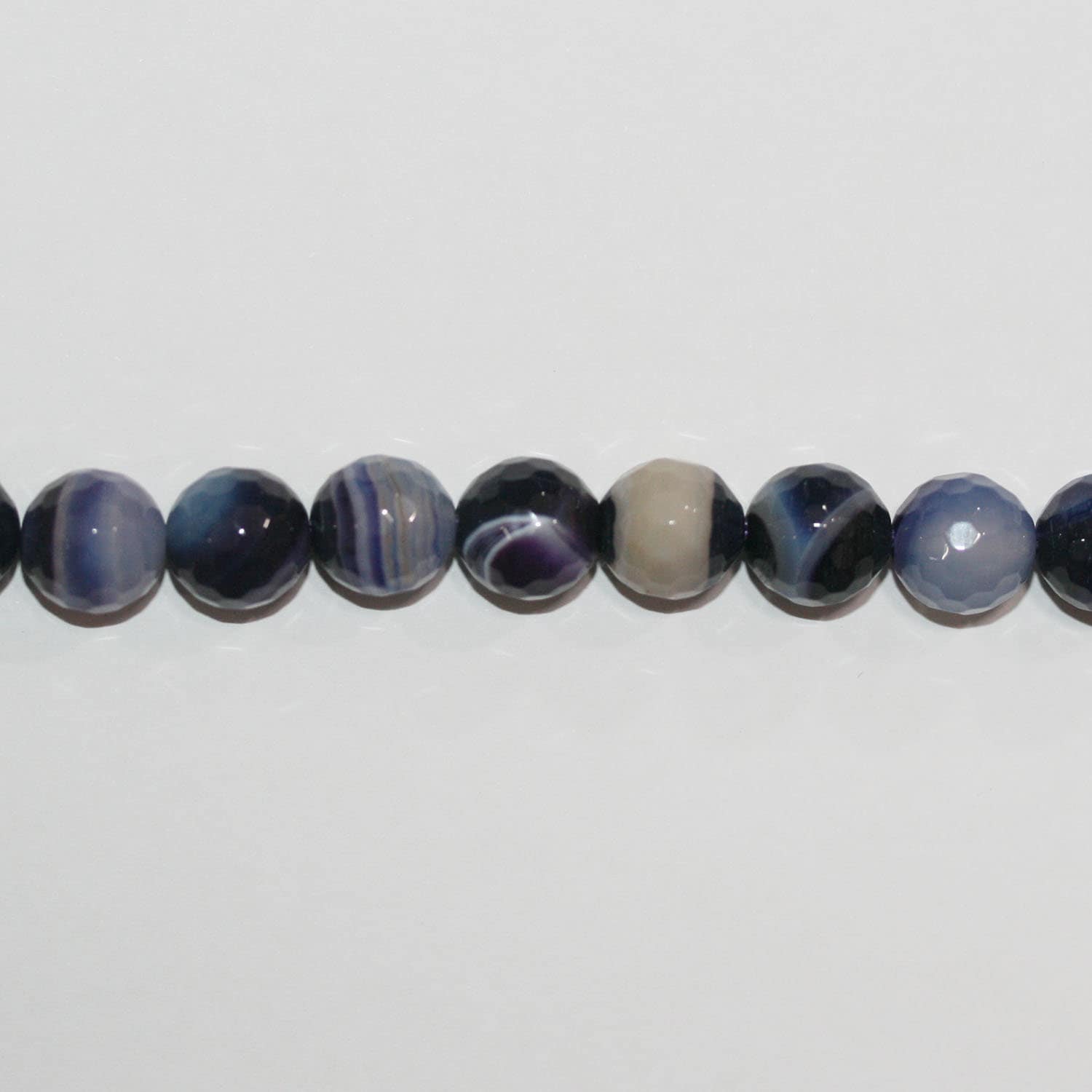 16 cuentas redondas facetadas de ágata con rayas moradas de 10 mm (hilo de 40 cm)