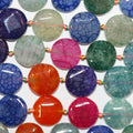 16" St Multicolor Ágata Facetada Moneda Perlas 16mm.-Hilo 40cm.