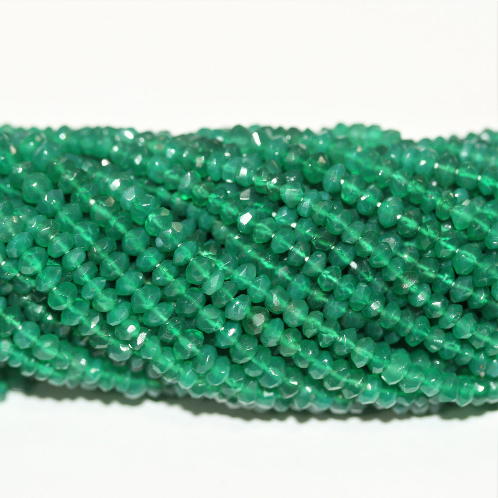 Perles rondelles à facettes en onyx vert 4x3mm.-Rig 37cm.