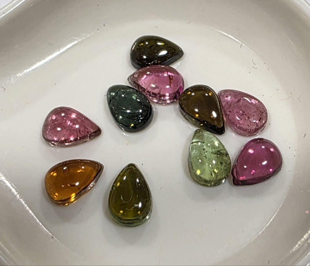 Lote de 10 cabujones de turmalina múltiple (6 x 4 mm) - Turmalina rosa y verde - Turmalina sandía