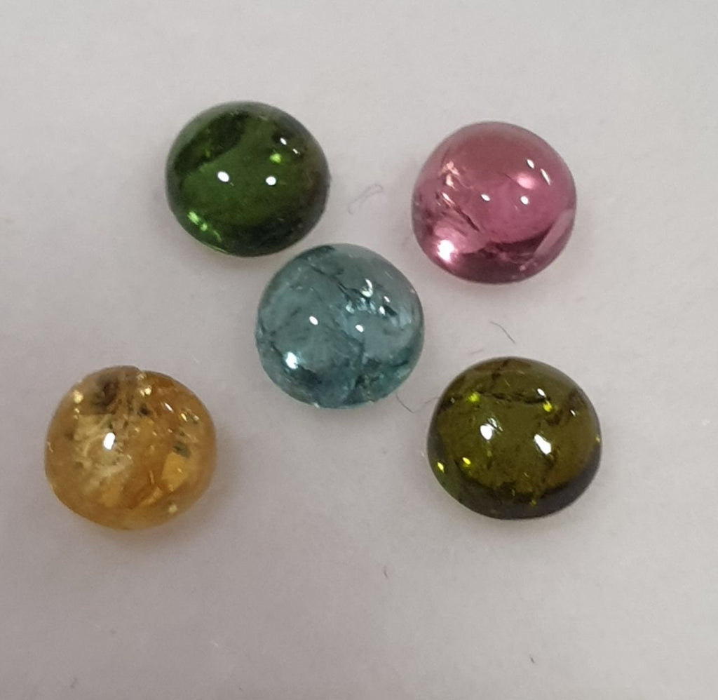 Lot de cabochons ronds de tourmaline bleue, verte, rose et orange, 4-4,2 mm (5 pièces) - Pierres précieuses en vrac - Prix de gros
