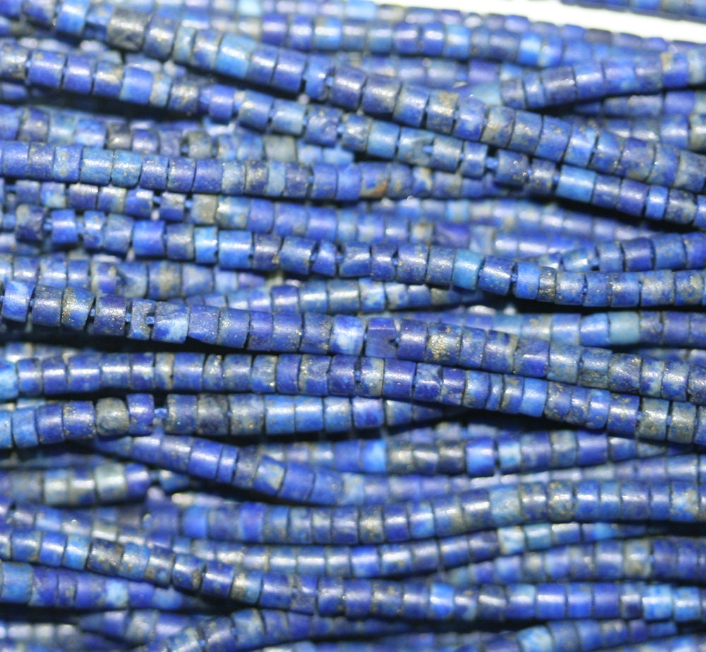 13" Strand Tiny Lapis Lazuli Smooth Tube Beads 1mm.