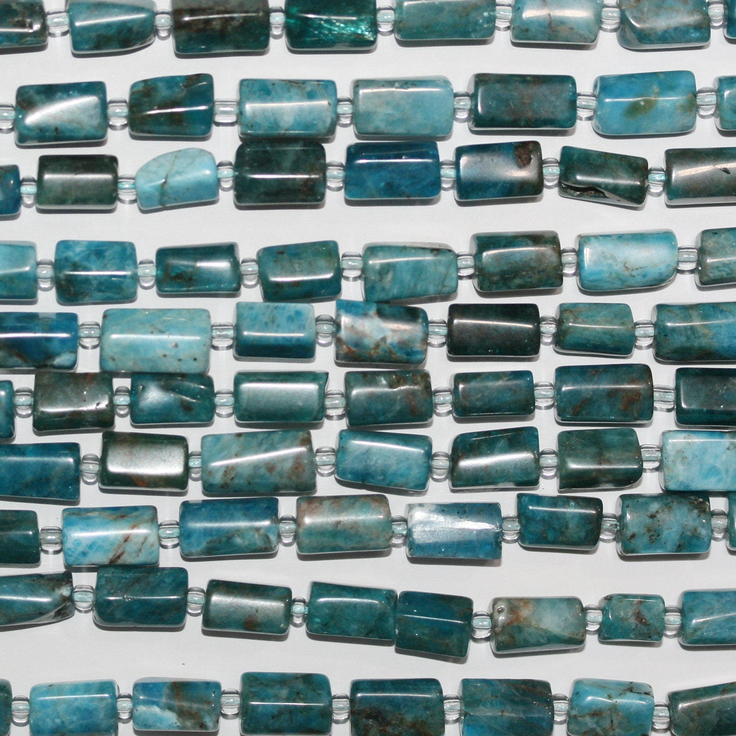 Cuentas de barril irregulares lisas de apatita azul St. de 16", 10 x 6 mm, longitud aprox. 40 cm de tira.