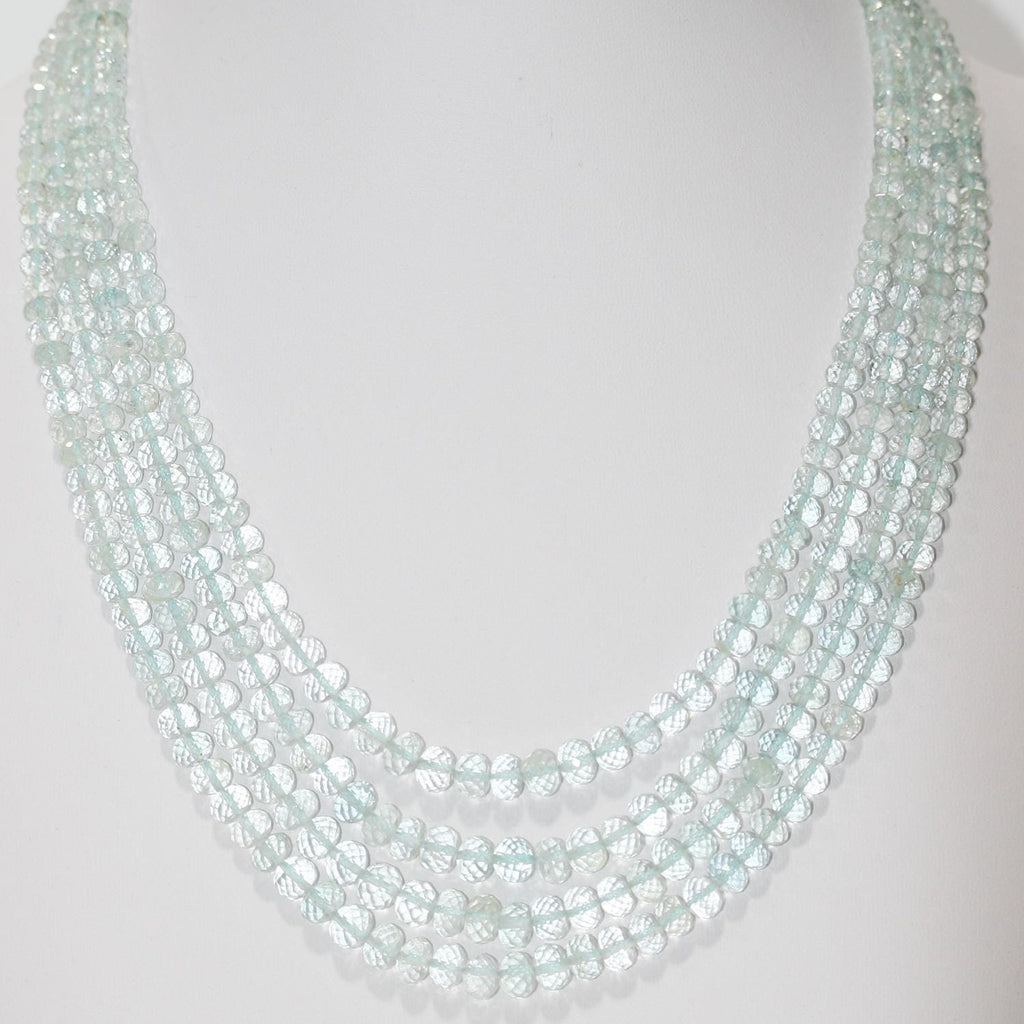 Aquamarine Graduated Faceted Rondelle Necklace 4x3 - 6x4mm.( 4 Strands )