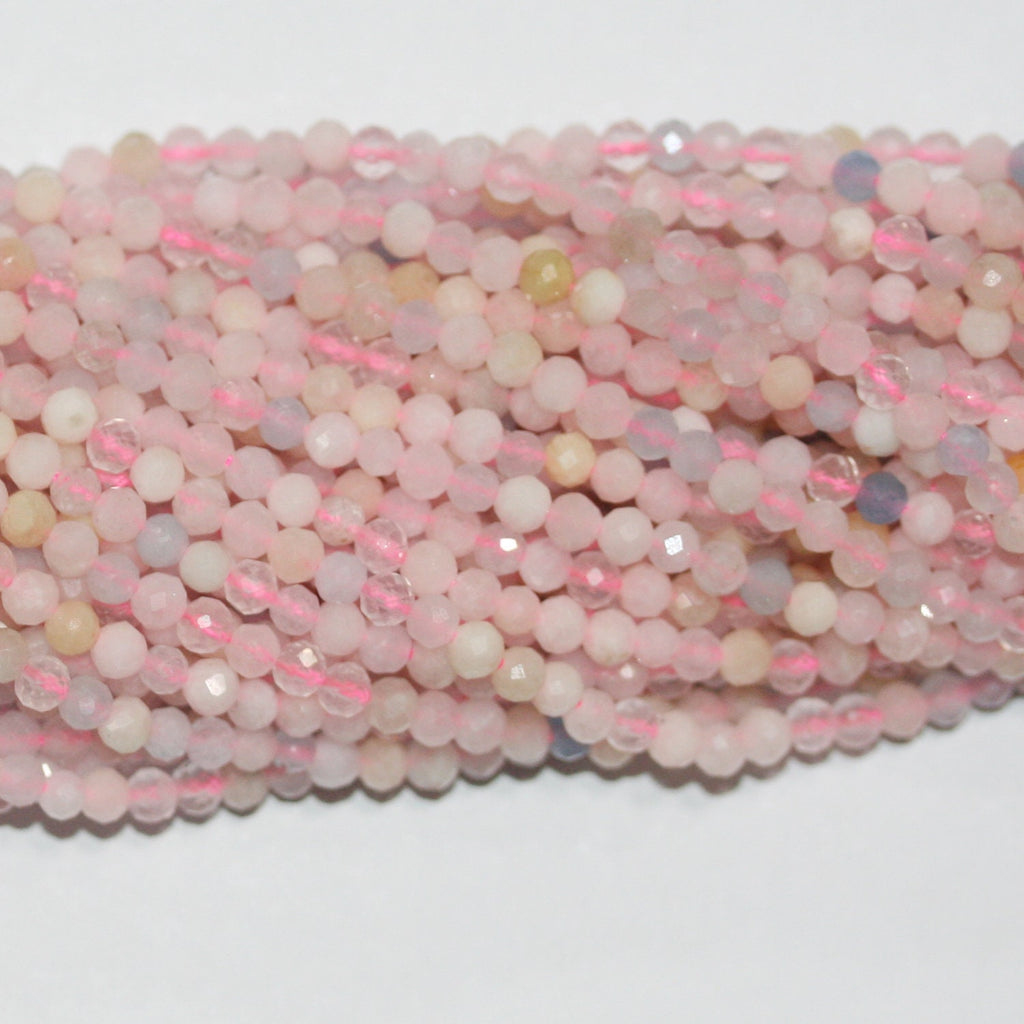 Perles rondes à facettes en morganite de St, 3,5 mm, 15 pouces (38 cm) - Fil de 39 cm