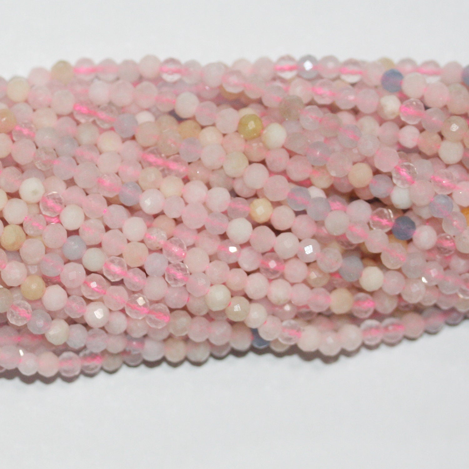 Perles rondes à facettes en morganite de St, 3,5 mm, 15 pouces (38 cm) - Fil de 39 cm