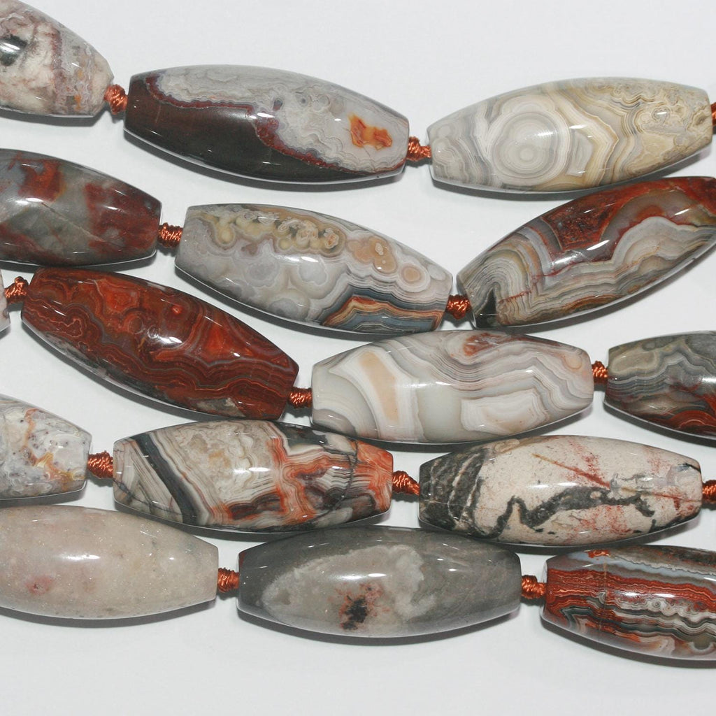 Perles cylindriques lisses en agate multicolore St 16" 40x16mm.-Rig 40cm.