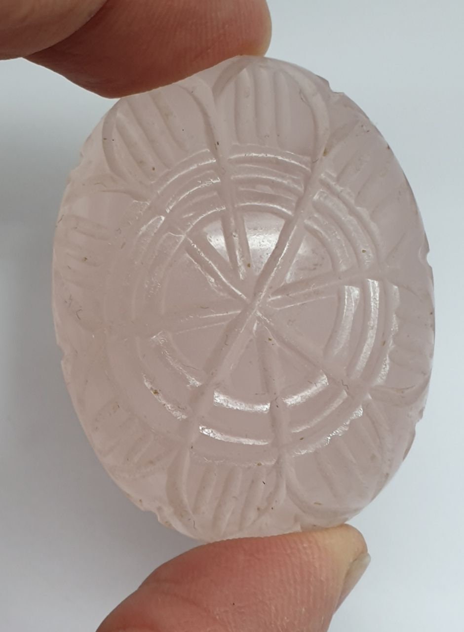 Huge One Of A kind Hand Carved Rose  Quartz Oval  Cabochon Stone Unique Carving 43.22x33.3x18mm 178.8ct Really Collector Piece