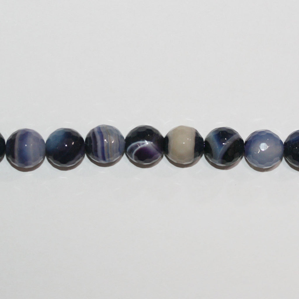 16 cuentas redondas facetadas de ágata con rayas moradas de 8 mm (tira de 40 cm)