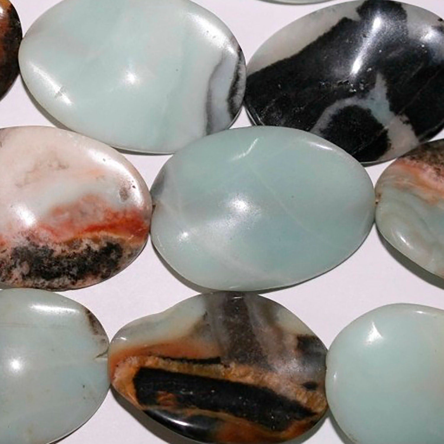 Cuentas ovaladas lisas y retorcidas de amazonita de 40 cm (16"), 35 x 25 mm (aprox. - Hilo de 40 cm)