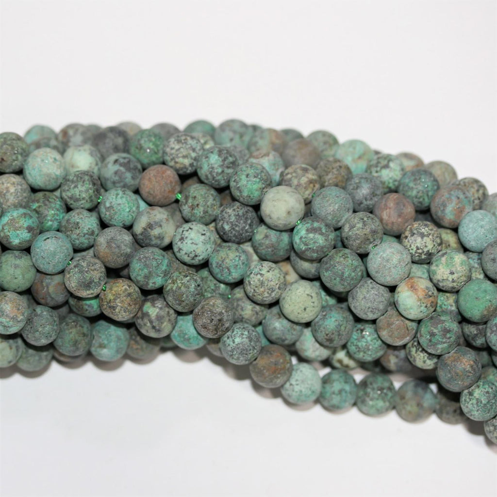 Perles rondes lisses en turquoise africaine, finition mate, 4 mm, 15 pouces (38 cm) - Fil de 39 cm