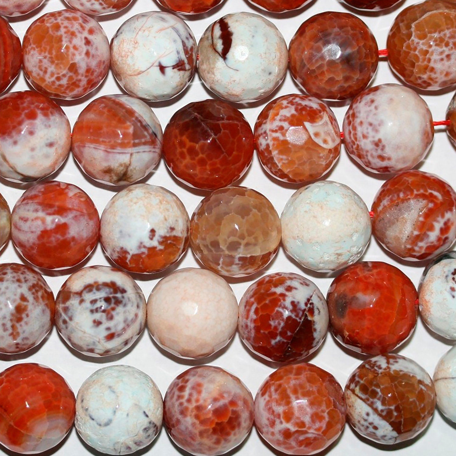 Perles rondes à facettes en agate de feu St, 14 mm, 15 pouces (38 cm) - Fil de 39 cm