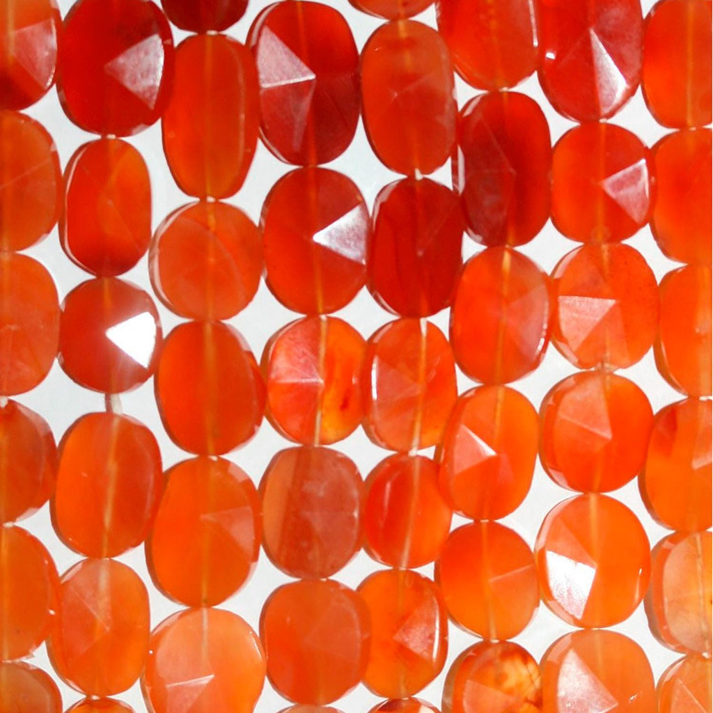 14" St Carnelian Faceted Oval Beads 12x8mm.-Approx.-Strand 37cm