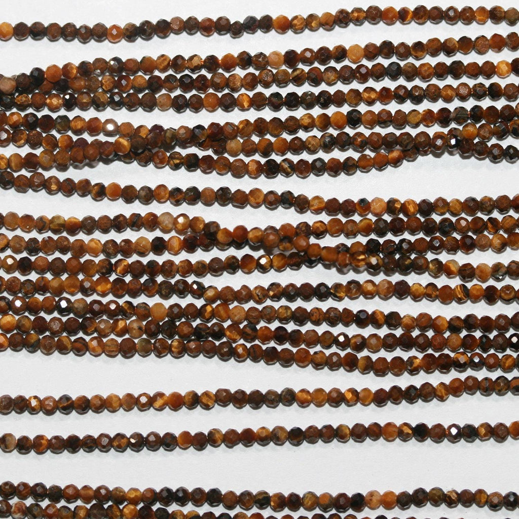 Cuentas redondas facetadas de ojo de tigre de 40 cm (16"), 2 mm (tira de 40 cm) - Artículo 14850