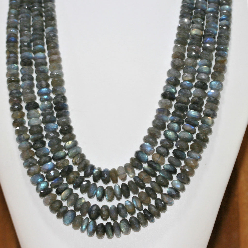Collier de rondelles facettées en labradorite, 8,5-12 mm environ (4 rangs)