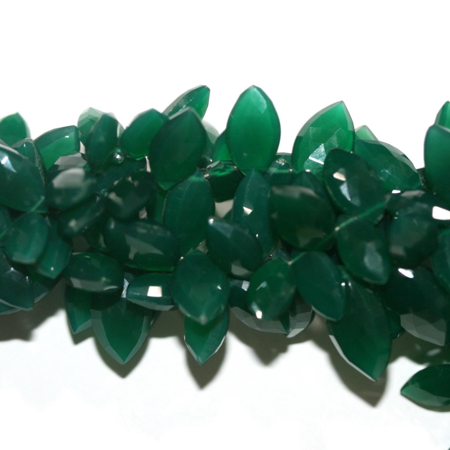 12" St Green Onyx Faceted Marquis Beads 16x9mm.Approx.-Strand 24cm. Green Onyx Beads