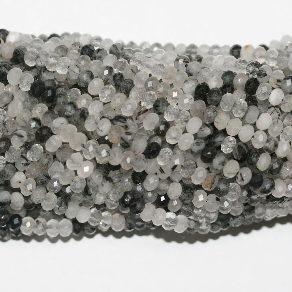 Perles rondelles à facettes en quartz tourmaliné St 15" 5x3mm.-Rig 39cm.