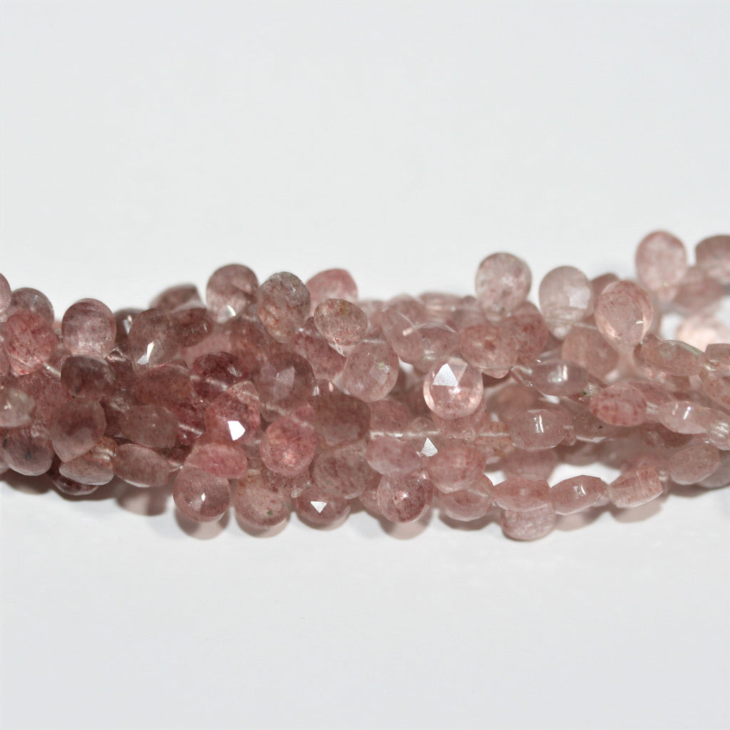 Cuentas de cuarzo cereza facetadas de 7" x 5 mm - Hilo de 18 cm.