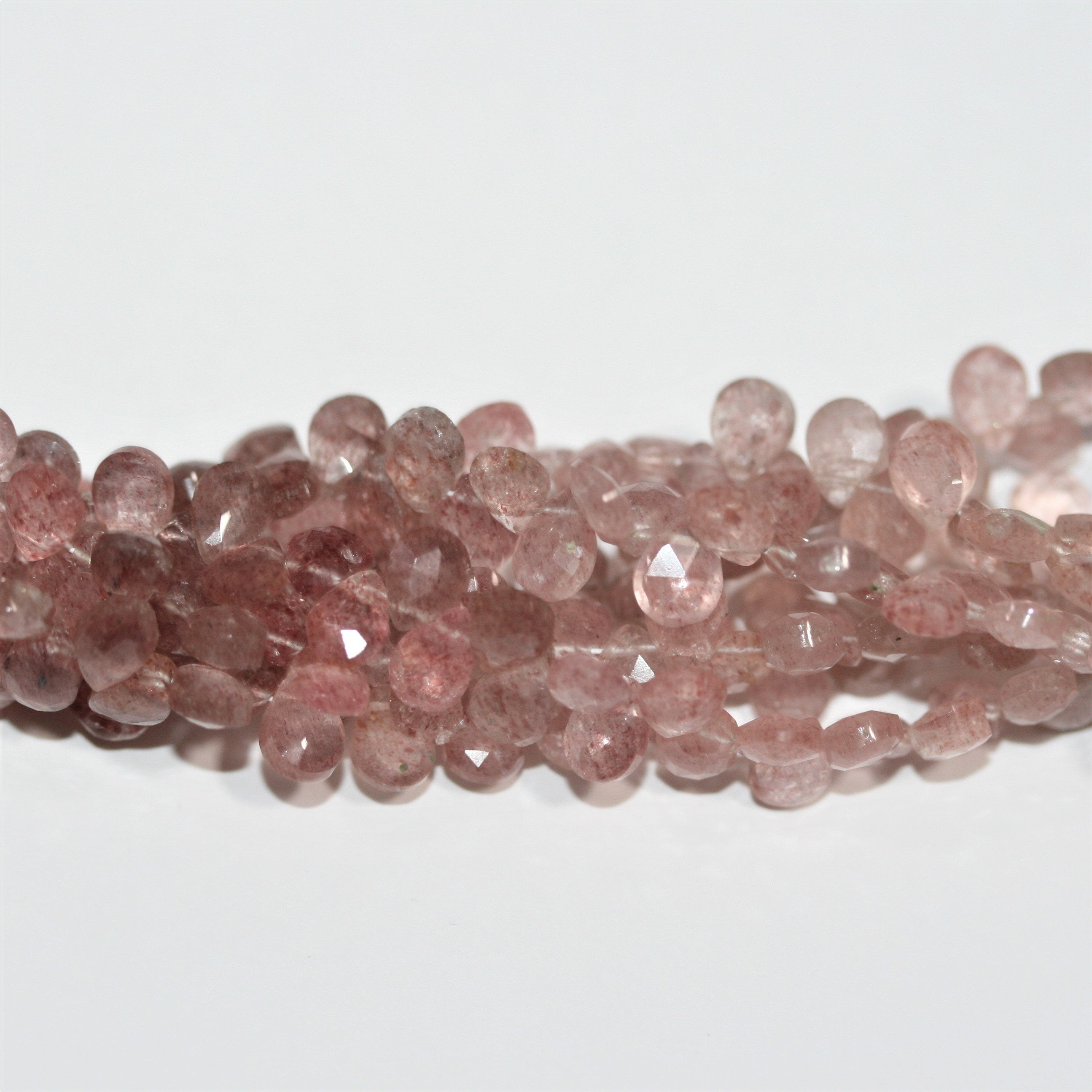 Cuentas de cuarzo cereza facetadas de 7" x 5 mm - Hilo de 18 cm.