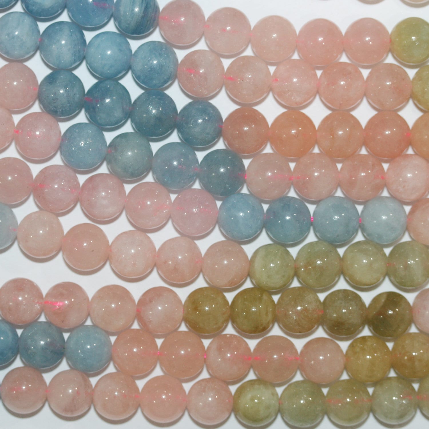 Cuentas redondas lisas de berilo múltiple de 16" de 9 mm - Hilo de 40 cm.