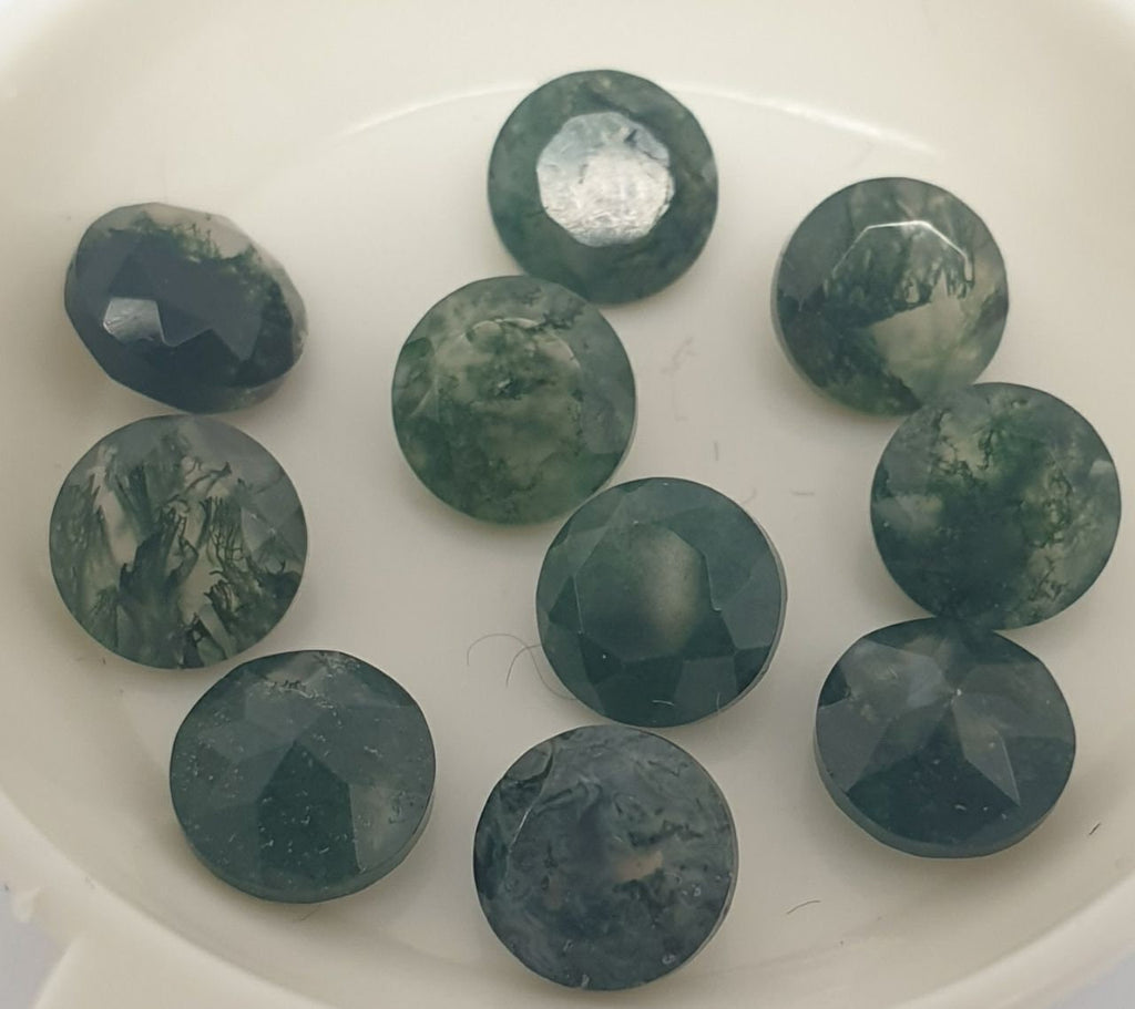10 Pcs Lot  Moss Agate  6mm Faceted Round Pointed Back  . Natural Stone-Untreated Stone