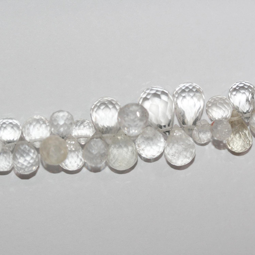 Perles en cristal de roche facettées en forme de goutte, 10 x 6 mm, 8 pouces (20 cm) - Fil de 20 cm