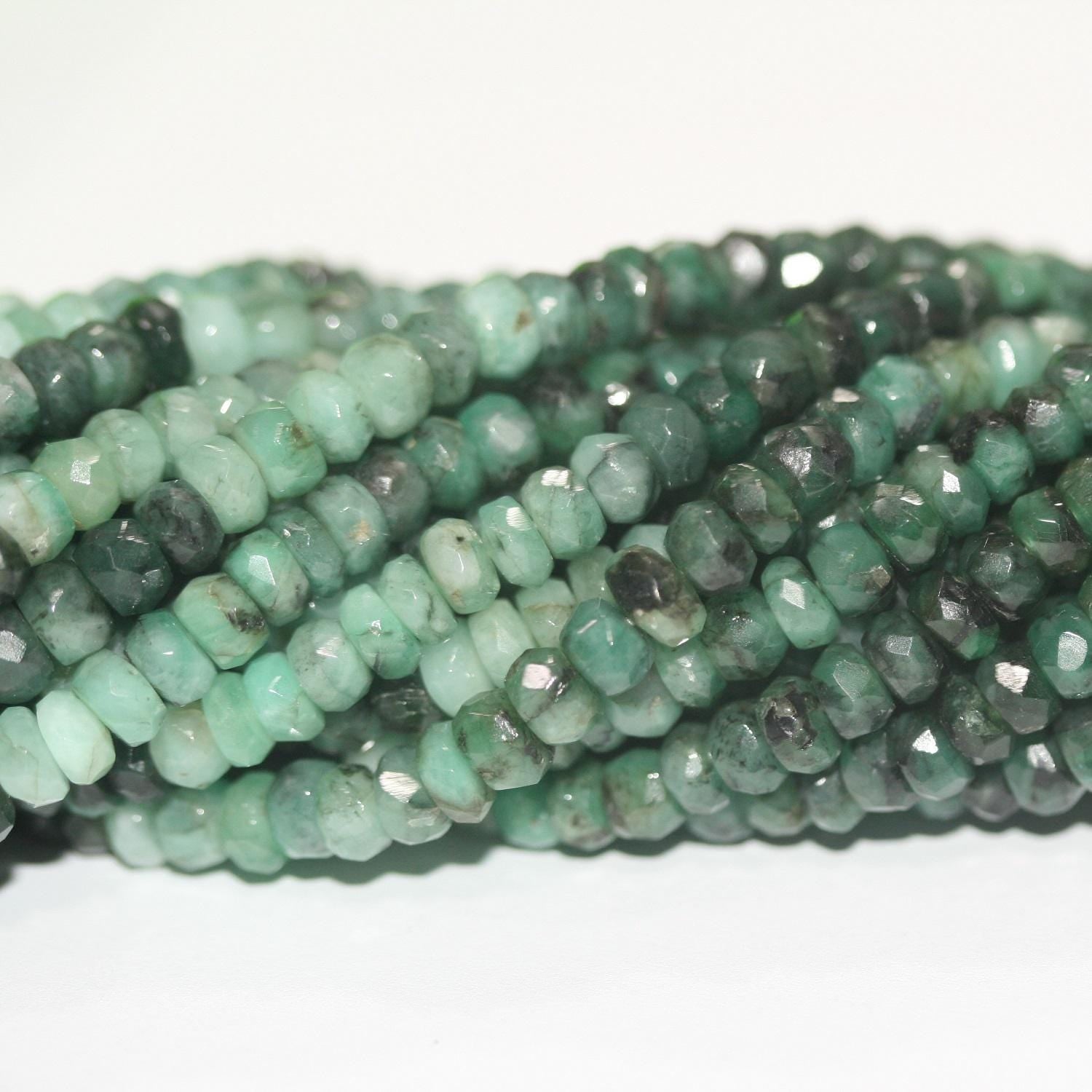 13" st Esmerald Faceted Rondelle Beads 5x3mm.-Strand 34cm.