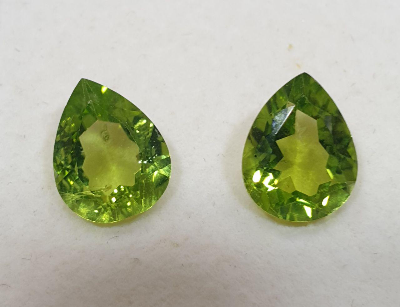 1 Pair Peridot Faceted Pear 10x7mm.-Olivine Green Peridot- Fancy Color- Rare Gems- Olivine