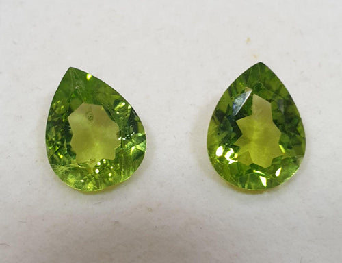 1 Pair Peridot Faceted Pear 10x7mm.-Olivine Green Peridot- Fancy Color- Rare Gems- Olivine