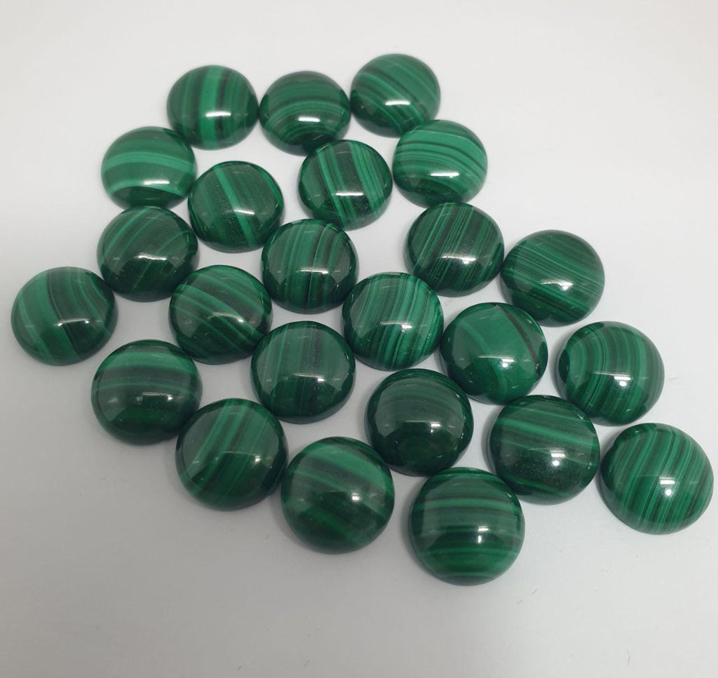 Lote de 4 cabujones redondos de malaquita de 12 mm. (4 piezas) Malaquita genuina natural sin tratar