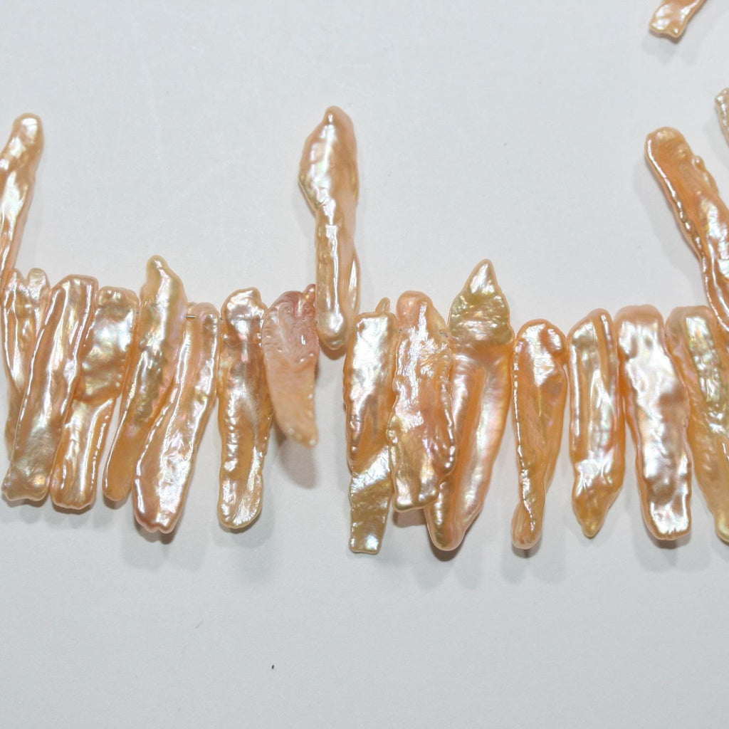 Perles de saumon Biwas d'eau douce St 16" (environ 32 x 6 mm) - Longueur : 40 cm - Perles naturelles - Prix de gros