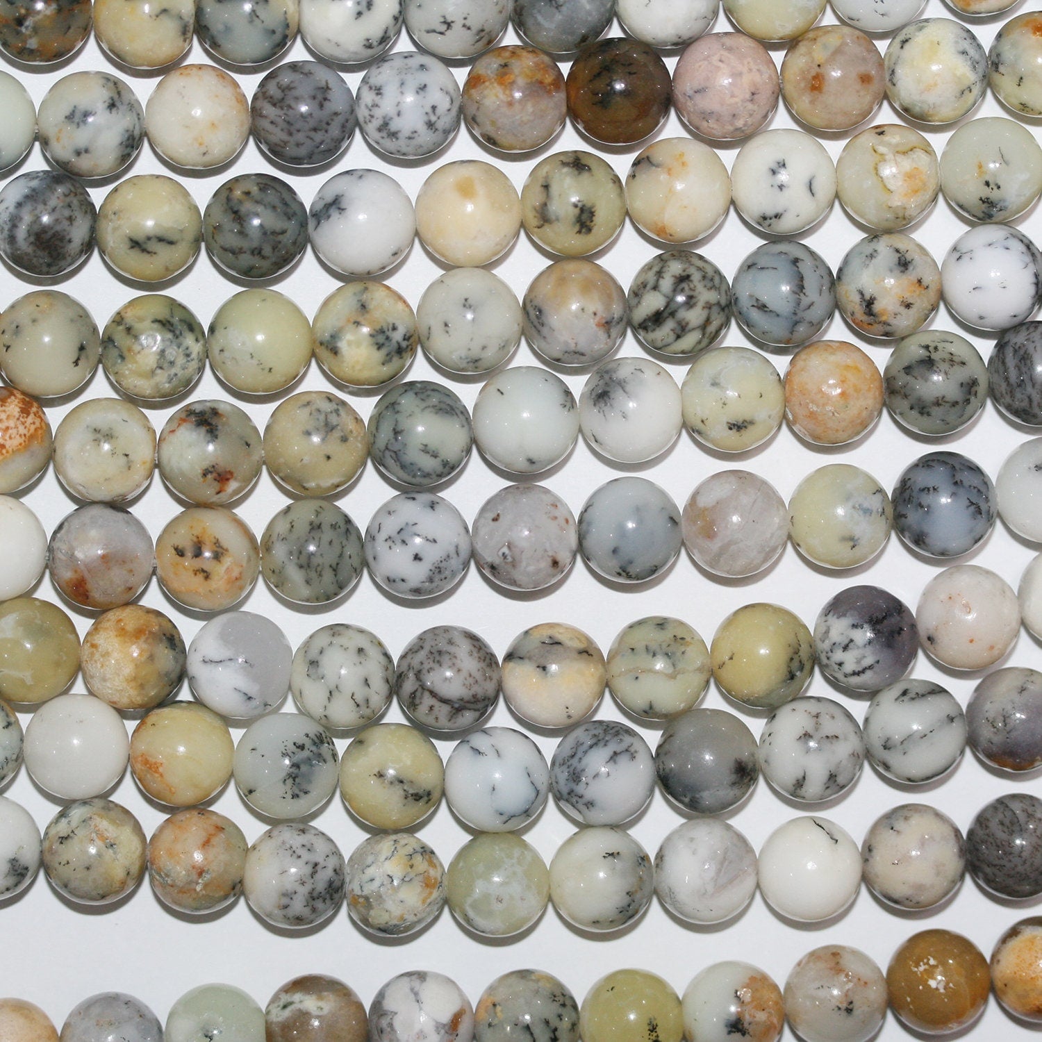 Perles rondes lisses en opale dendritique St, 12-12,5 mm, 15 pouces (38 cm). - Fil de 39 cm