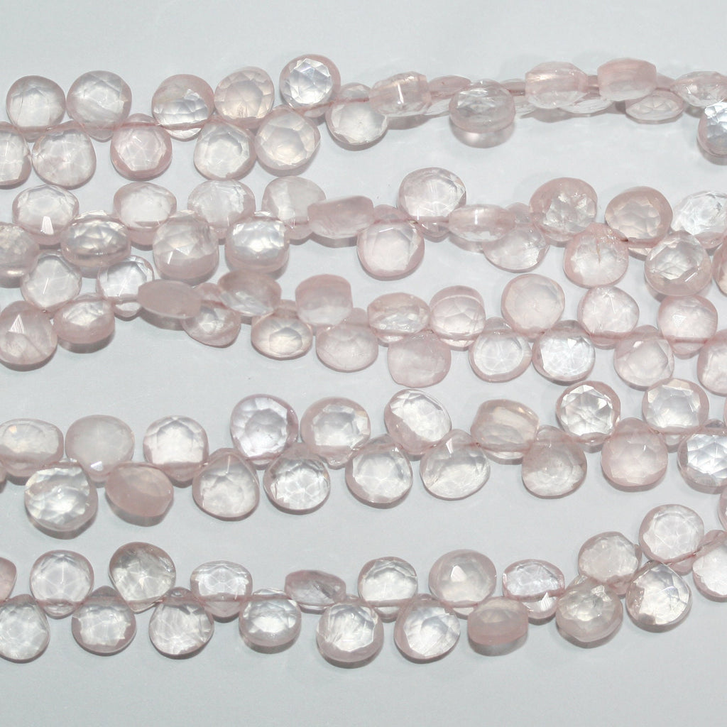 Perles en quartz rose facettées de 8 pouces (environ 21 cm), 7 mm de diamètre.