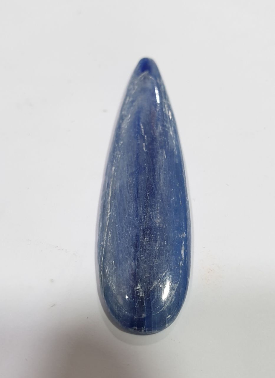 Cabochon allongé en forme de goutte de kyanite bleue distène, 46 x 15 mm, 22,57 ct, pierre précieuse naturelle non traitée.