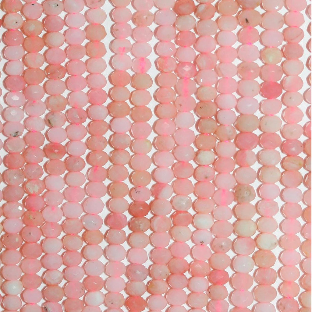 Cuentas redondas facetadas de ópalo rosa de 40 cm, 3 x 2 mm (aprox.). Hilo de 40 cm.