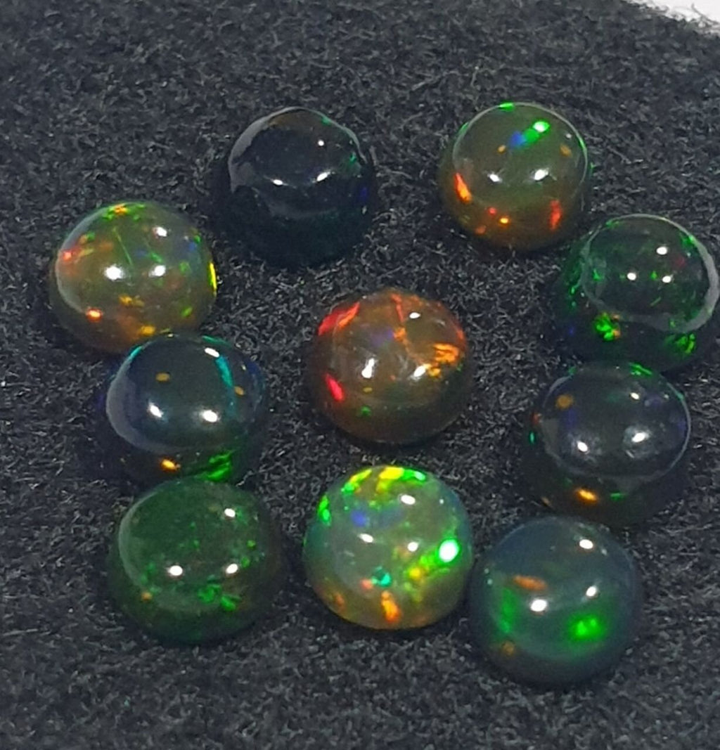 Ethiopian Black Opal Lot Round Cabochon 4mm. (10pcs)  -Gemstone Parcels-Loose Stones Wholesale Price