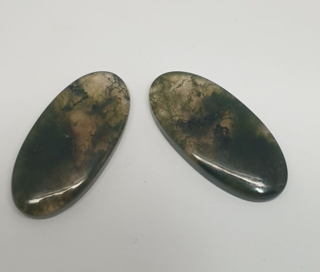 1 Matching Pair Moss Agate  25.4x15mm Oval Cabochons. Natural Stone-Untreated