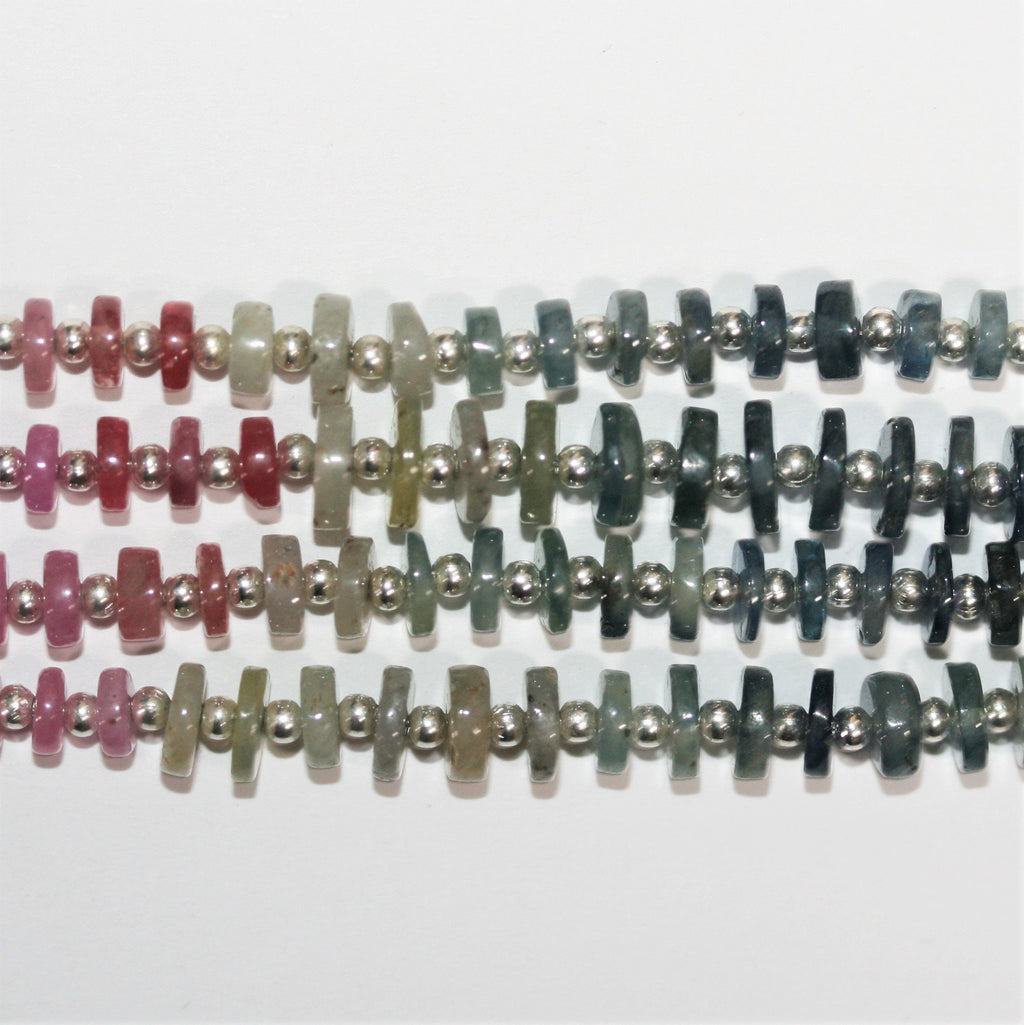 Cuentas redondas lisas de zafiro múltiple de 8" de St. 6 x 2 mm - Hilo de 20 cm.