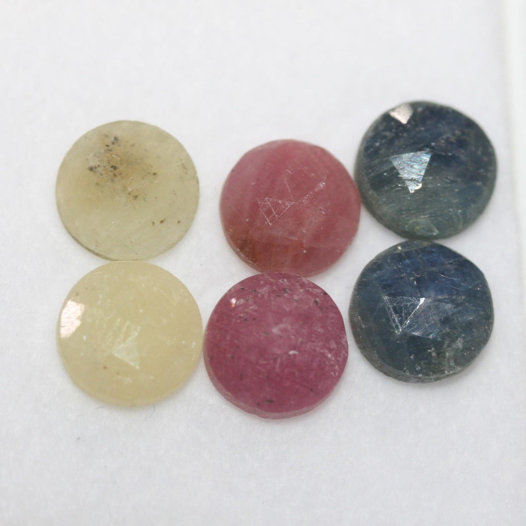 Untreated Multi Sapphire Round Faceted Calibrated Cabochons 8mm  Rose Cut -  Sapphire Lot (6 pcs)